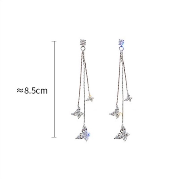 18k Silver Butterfly Dangle Earrings - Picture 3 of 3